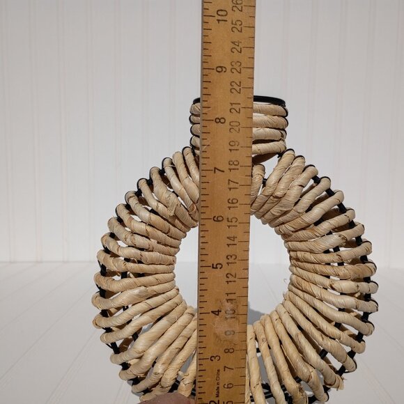 Vintage Wrought Iron Rattan Wrapped Donut Vase Boho Southwestern Candle Holder - Picture 4 of 12